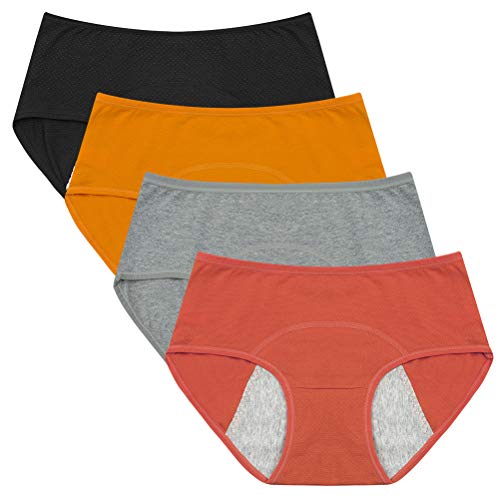 Teenager Girl's Breathable Cotton Period Panties Pack of 4pcs Menstrual Heavy Flow Leak-Proof Underwear Briefs (Medium, Style3)