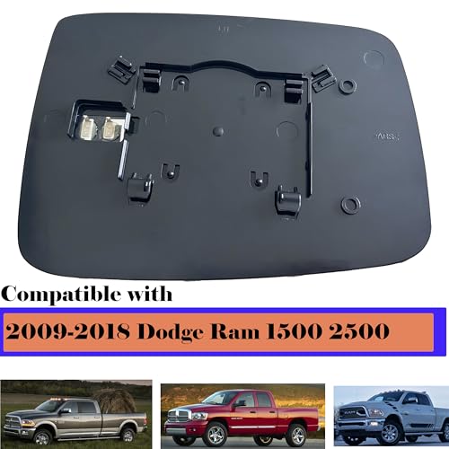 Image of Driver Left Side Heated Mirror Glass Compatible with 2009-2018 Dodge Ram 1500 2500 Ram Driver Side Heated Mirror Glass Convex 68050299AA, 68079363AA