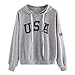 Produktbild iHENGH Sweatshirt, Damen Hoodie Letter Flag gedruckt Sweatshirt Langen Ärmel Pullover Tops Bluse