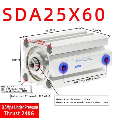 Cylindre pneumatique SDA25 avec course de 60mm et double effet alésage 25mm - 3