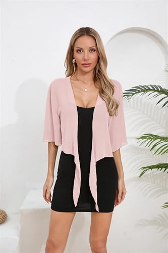 Image of TASAMO Women's 2026 Summer Lightweight Short Bolero Cardigan Shrug Sheer Tie Front Top 3 /4 Sleeve Jacket for Dress