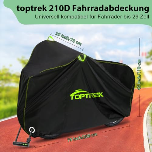 toptrek Fahrradabdeckung Wasserdicht, 210D Oxford-Gewebe Fahrradgarage Wetterfest, 200 x 110 x 70 cm Fahrradplane, Hochwertige Fahrrad Abdeckplane, Fahrradschutzhülle mit Schlossösen und Beutel