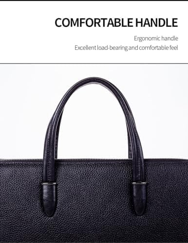 Fingerprint Lock Leather Business Briefcase,14" inches Laptop Compartment Waterproof Anti-theft Business Bag for Man Woman,Black