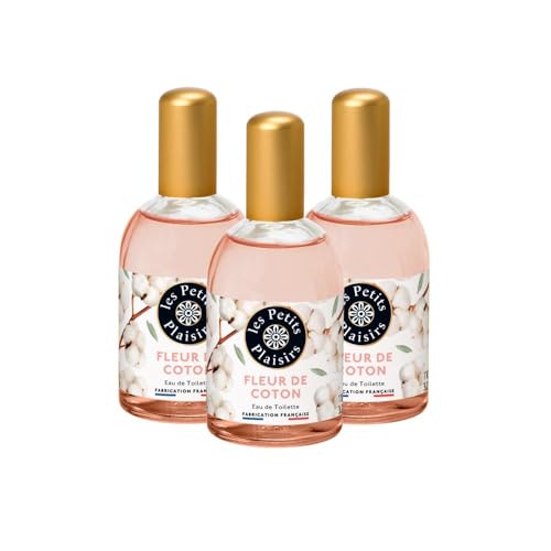 Les Petits Plaisirs - Lote de 3 - Eau de toilette Flor de Algodón, Perfume mujer, Ligera, empolvada, fresca. Colonia mujer, Fabricada en Francia. Frasco de 110ml