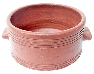Village Kraft Smooth Finish Unglazed Earthen Mitti Mud Uruli Kalchatti Non-Polished Terracotta Pottery Cooking Pot Patra Pan Saucepan Container Utensil with Handle,1 L 1 Piece (Brick Red)