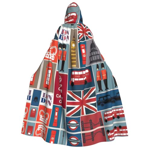 Cape à capuche unisexe imprimé Angleterre style gothique pour fête de carnaval