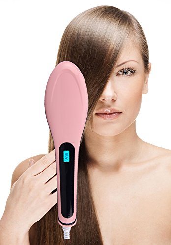Hair Straightener Hair Brush Digital Anti Scald Anti Static Ceramic Heating Detangling Brush for Instant Magic Silky Straight Massage Straightening Iron Pink for All Hair Nurse Care (Pink2)