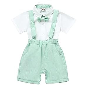 Baby Boys Formal Suit Set Short Sleeve Bowtie T-Shirt Suspenders Shorts Pants Wedding Tuxedo Outfits Cake Smash Clothes