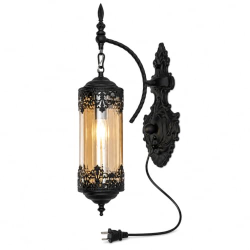 Image of Rustic Gothic Plug in Wall Sconce with Glass
