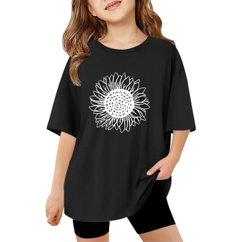 Girls Kids Short Sleeve T-Shirt Floral Print Graphic Tee Toddler Loose Fit Round Neck Casual Summer Tops Comfort Blouses