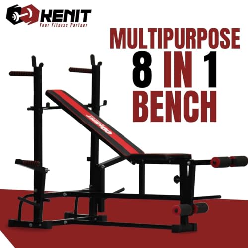 Image of Multifunctional Gym Bench for Home Workout with J-Hook, Incline Decline Training, Pulley System and Accessories - Heavy Duty Workout Bench