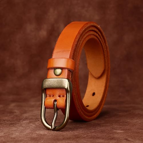 Skinny Women Leather Belt 2.4cm Wide 5mm Thicken Thin Waist Strap for Jeans Pants Dresses with Solid Brass Buckle2