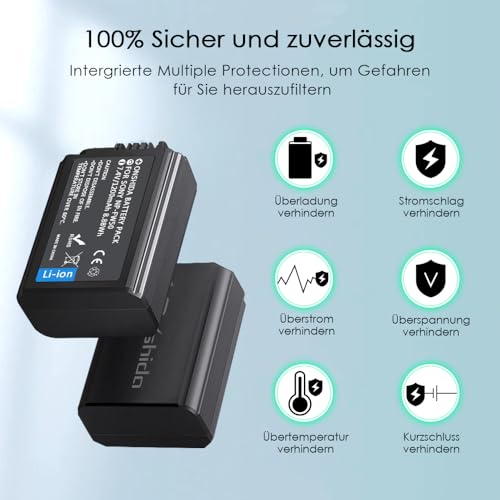 Onshida NP-FW50 Akku 2 Pack 1200mAh Batterie Ladegerät für Sony ZV-E10 Alpha A6000 A6500 A6300 A5100 A7II A7RII A7SII A7S A7S2 A7R A7R2 A3000 A33 A35 A37 A55 RX10 NEX5 Kamera