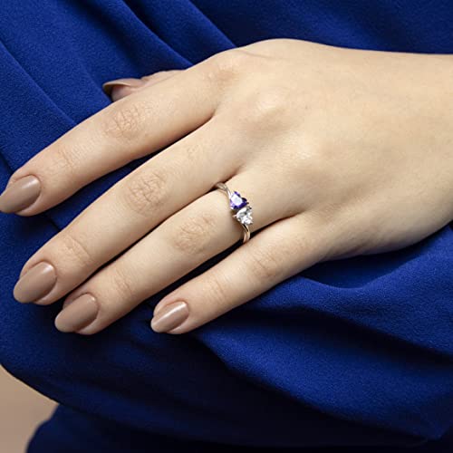 Bague solitaire en argent cœurs Tuscany Silver et zircone violette - 5