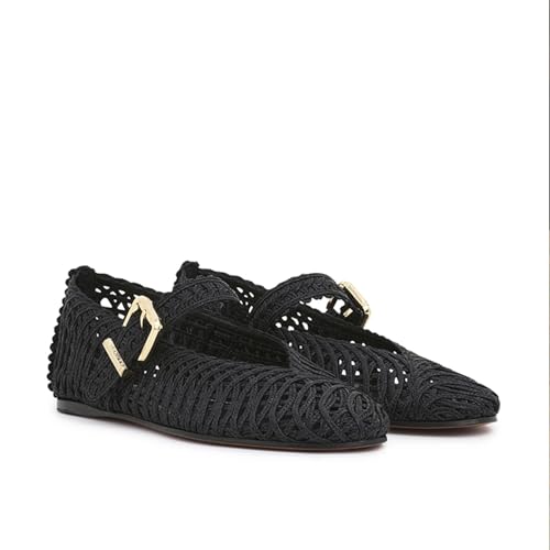 Raffia Ballet Flats for Women Woven Round Toe Ballerina Flats Mary Jane Flat Summer Casual Shoes with Buckle Strap3