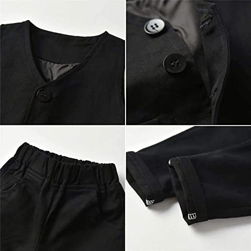 Baby Boy's Tuxedo Clothes, 3 Pieces Fall Winter Outfit, Long Sleeves Button Down Dress Shirt With Bow Tie + Vest + Pants Set Gentlemen Clothing, A - Black, Tag 90 = 18-24 Months #TOP5