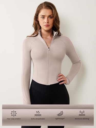 Image of AVGO Women's Workout Jacket Lightweight Zip Up Cropped Yoga Jackets Slim Fit Athletic Tops with Thumb Holes
