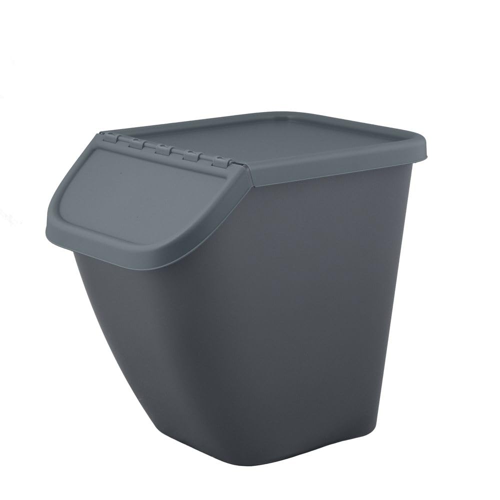 Sorting Waste Bin Recycling 23L Trash Segregation Stackable Lidded 5 colour Paper Plastic Glass (1, Grey)
