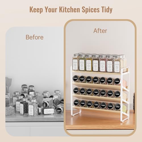 MUDEELA 4 Tier Spice Rack Organizer for Cabinet,Wooden Vertical Spice Shelf, Seasoning Organizer for Countertop, Kitchen, Pantry, Freestanding, 13.4" W × 11.2" H (No Jars Included), White by MUDEELA - Image 4