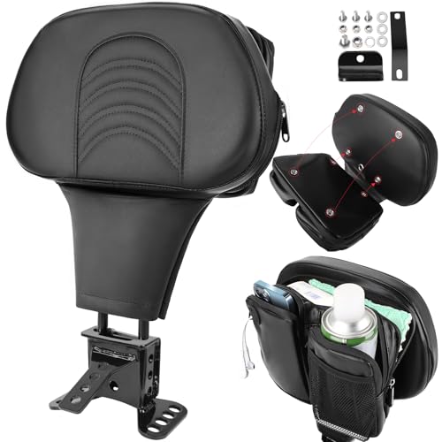 Image of Ajustable Rider Backrest for Harley Touring 1997-2026, Detachable Plug-in Backrest Bracket Pad with Storage Bag for Street Road Elecectra Glide Ultra