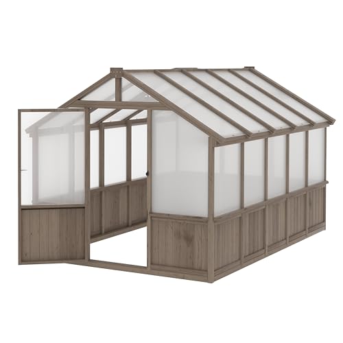 Image of MUPATER 8 x 10FT Wooden Greenhouse with 6mm Polycarbonate Panels for UV Protection and Heat Insulation, Adjustable Ventilated Window & Lockable Door, Walk-in Greenhouse for Outdoors, Patio, Backyard