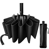 Ombrello Pieghevole Portatile Automatico Antivento, Ombrello Impermeabile con apertura/chiusura automatica inversa a 12 coste, Ombrello da Viaggio Resistente Leggero con Custodia Impermeabile(Nero)