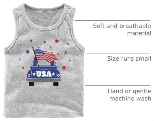 Image of 4th of July Tank Tops Toddler Boys American Flag Shirts Kids Patriotic T-Shirts Sleeveless Top 100% Cotton Tees 1-7T