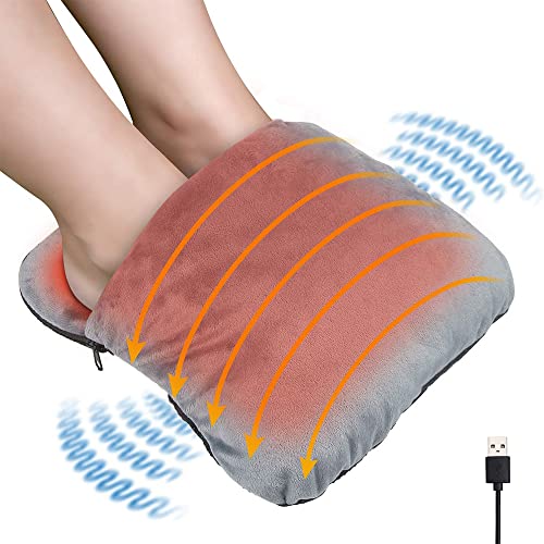 HIULLEN Calentador de pies eléctrico,Saco de pies eléctrico con masaje de calefacción y vibración,Vellón de franela ultra suave,Calentamiento rápido con 3 configuraciones,Alivia el dolor (Gris) Cover