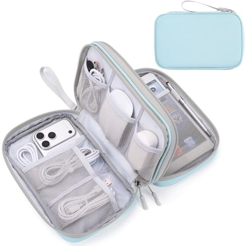 Image of FYY Electronic Organizer, Large Travel Cable Organizer Bag Pouch Electronic Accessories Carry Case Portable Waterproof Double Layers All-in-One Storage Bag for Cable, Cord, Charger, Mint Green
