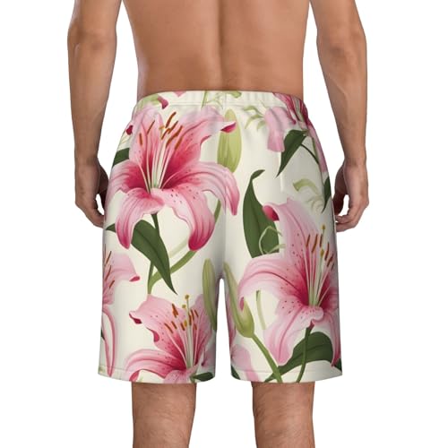 Lily Flowers Print Men's Beach Pants Lightweight Quick-Dry Swim Pants with Mesh Lining for Men4