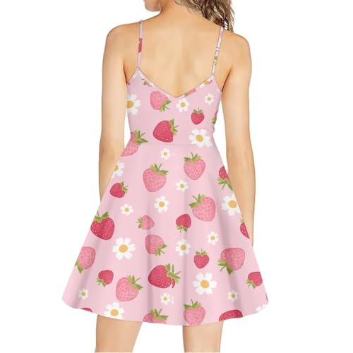 Image of Women's Spaghetti Strap Dress Summer Casual Swing Sundress Girls Beachwear Swing Mini Dress