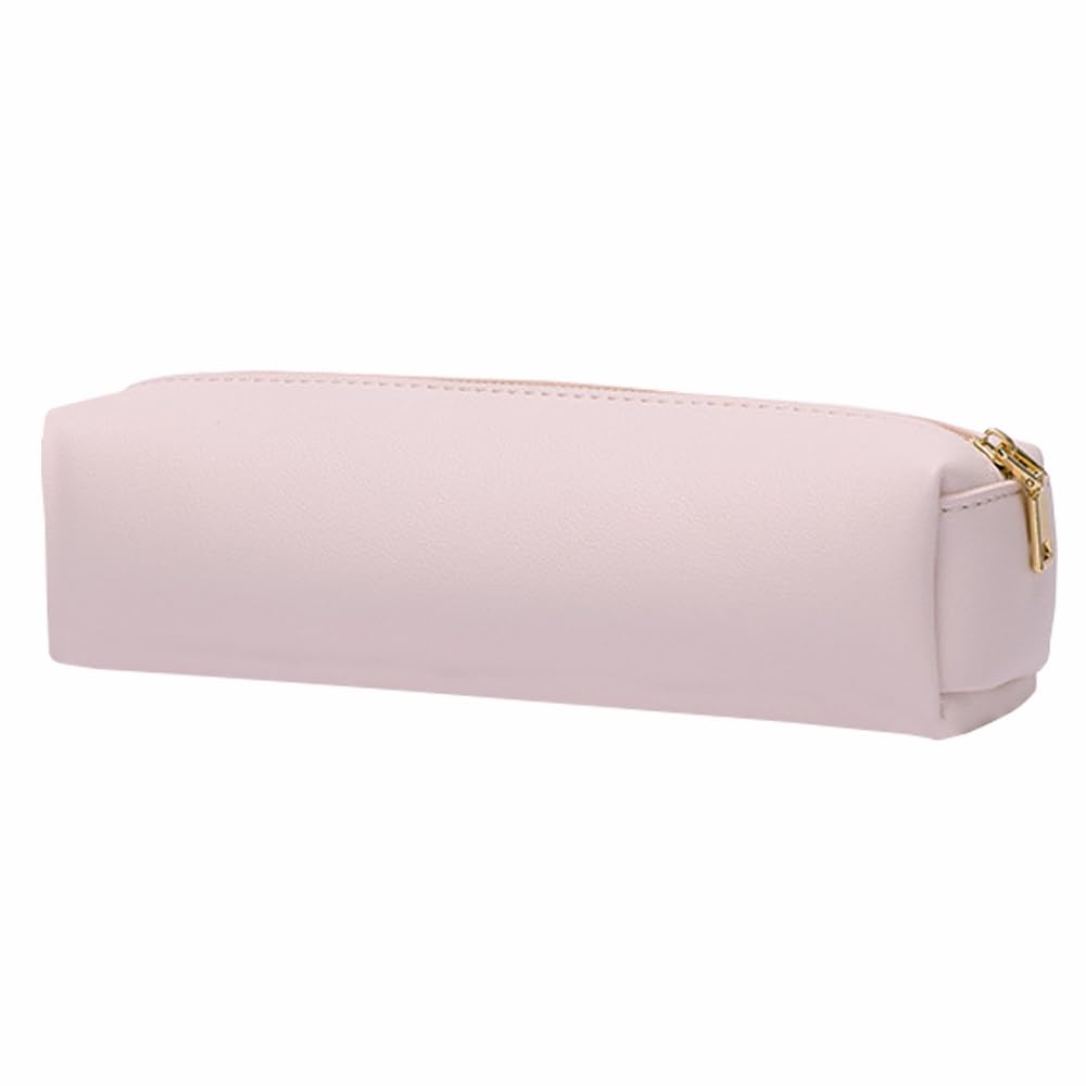 SENRISE Portable Pencil Case Modern PU Leather Pen Case School Supplies Storage Pouch for Stationery, Makeup Brush, Paintbrush - Pink