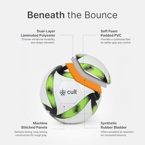 Image of CULT MS Xtreme Football Green Size 5 - Durable 32-Panel Training & Match Ball, Machine-Stitched PVC Outer, High Air Retention Bladder, Water-Resistant for Outdoor Play on Grass & Turf