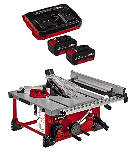 Einhell Sierra de mesa circular a batería - TE-TS 36/210 Li Power X-Change 36 V, Iones de Li tio, Ø210 x Ø30 mm hoja, ampLi ación de mesa, incluye tope angular, 2 baterías de 4,0Ah y cargador doble