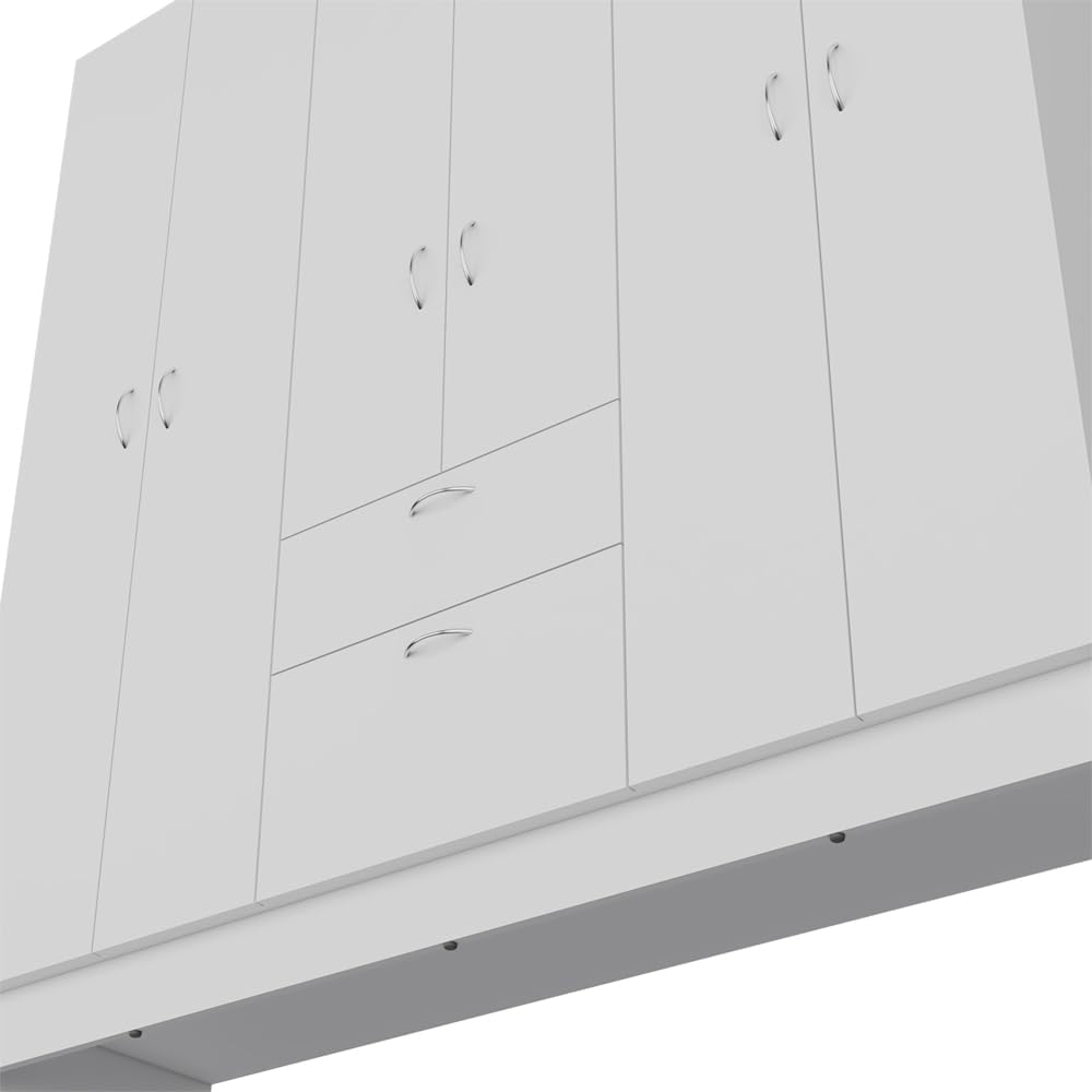 Armoire with Engineered Wood, Six Doors, Versatile Storage Compartments, Enhanced Stability Design, Bedroom Storage Organizer, White, 18.5 in Length x 63.7 in Width x 66.97 in Height