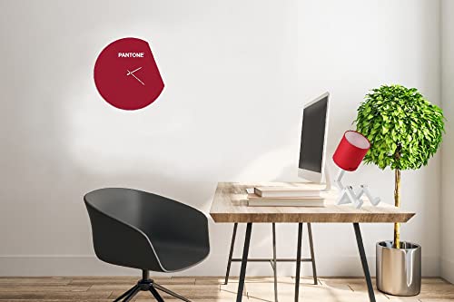 Pantone by Homemania Homemania Moon Clock Round Wall Decoration for Living Room Kitchen Office Bordeaux White Metal 40 x 0.15 x 40 cm - Image 2