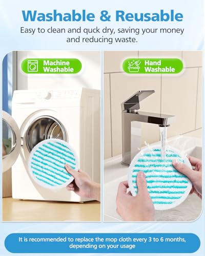 Image of iSingo 6 Pack Mop Pads Replacement Compatible with Pursteam ScrubMaster Steam Mop Cleaner, Washable & Resuable Microfiber Mop Head Refills