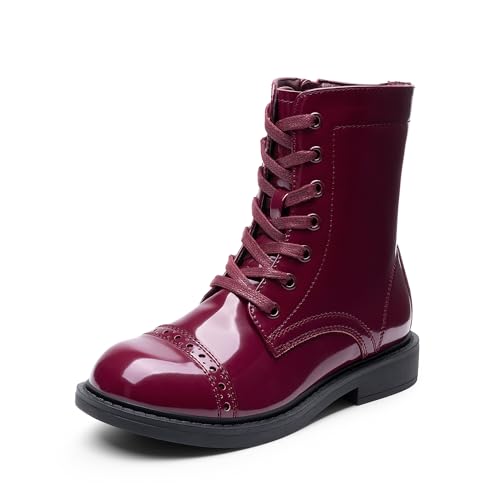 DREAM PAIRS Girls Boys Combat Ankle Boots Side Zipper Shoes with Lace Up for Toddler/Little Kid/Big Kid 12 Little Kid Burgundy