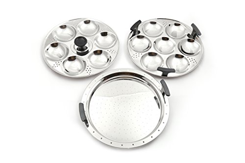 Image of Coconut Stainless Steel Idli Steamer 13 Idli with SS Lid | Extra Thick Sandwich Bottom | Induction & Gas Compatible | Multipurpose Idli Cooker & Kadhai 4.5 Ltrs
