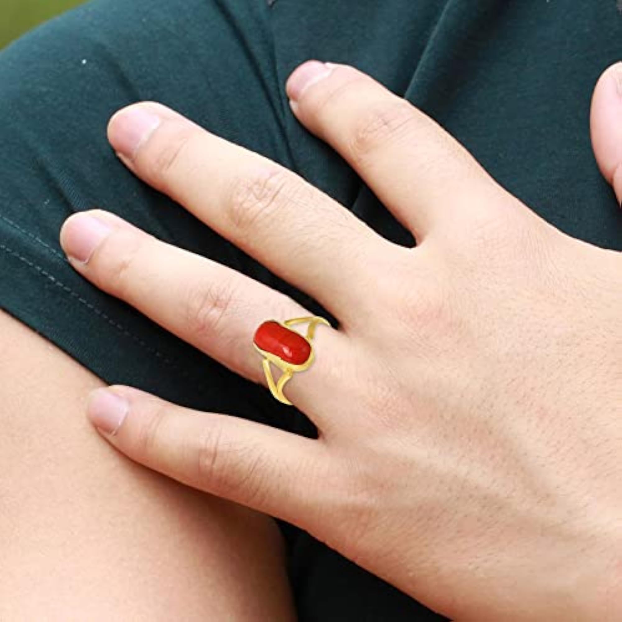 Goldplated Red Stone Finger Ring, Astrology Gift