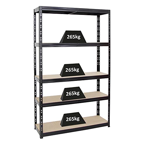 PROREGAL Schwerlastregal Giant Tiger HxBxT 200x120x40 cm Fachlast 265kg, 5-Ebenen, Gesamtlast 1325 kg, Schwarz, Kellerregal, Steckregal, Garagenregal, Lagerregal