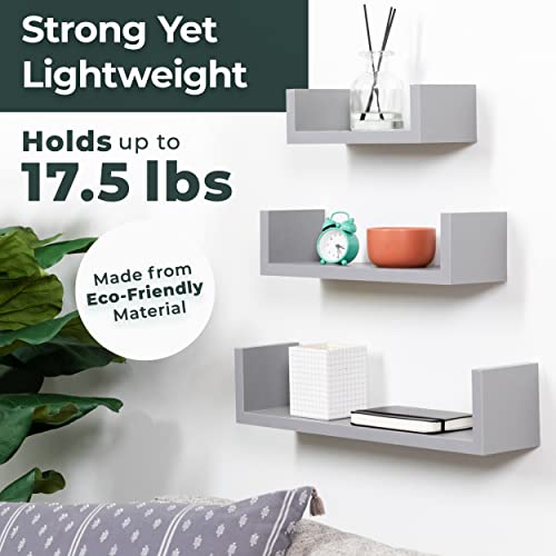 Greenco Set Of 3 Floating U Shelves, Gray Finish #TOP3