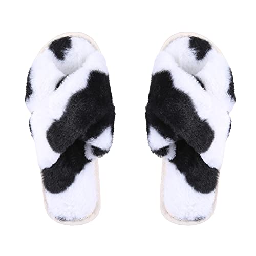 Criss Cross Fluffy Faux Fur Slippers Open Toe Slides Soft Warm Plush Furry Fuzzy Slip On Sandals House Shoes for Women3