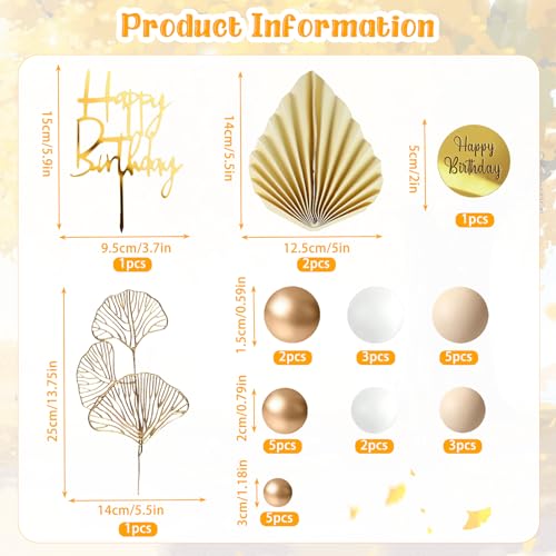 Happy Birthday Tortendeko Geburtstag, 30 Stück Tortendeko Kugeln Cake Topper Happy Birthday, Gold Palmblätter Kuchendekoration für Hochzeit Babydusche Geburtstag Jahrestag