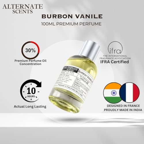 Image of Alternate Scents BURBON VANILE 100ml Long Lasting Perfume For Men&Women |Strong& long Lasting with 30% Oil Concentration|Warm, Spicy,Seductive| Fragrance From France | Made In India|