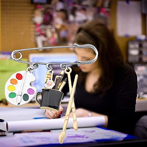 Image of CHOORO Colorful Artist Paint Palette and Paint Brush Pins Being Jewelry Painter Artist Jewelry