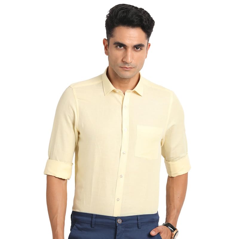 Image of Turtle Men Cotton Linen Slim Fit Solid Formal Shirt