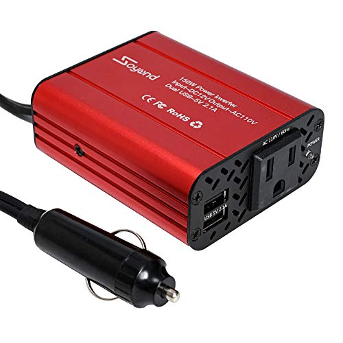 Soyond 150W Car Power Inverter - DC 12V to 110V AC Converter 4.2A Dual USB Charging Ports Car Charger Adapter Modified Sine Wave Converter for Car Cigarette Lighter with AC Outlet for Car (Red)