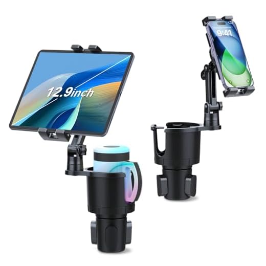 Upgraded Cup Holder Phone Tablet Mount For Car,2 in 1 Cup Holder Expander For Car with Adjustable Extender Gooseneck Base Fit Truck SUV Automobile Compatible with iPhone Samsung iPad Tablet Smartphone