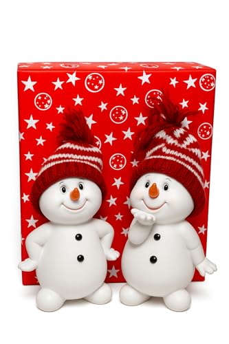 khevga Schneemann Figuren Set 2 Stück mit Geschenkverpackung –...